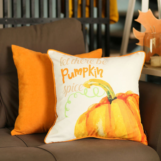 Decorative Fall Thanksgiving Throw Pillow Cover Set of 2 Pumpkin & Solid Orange