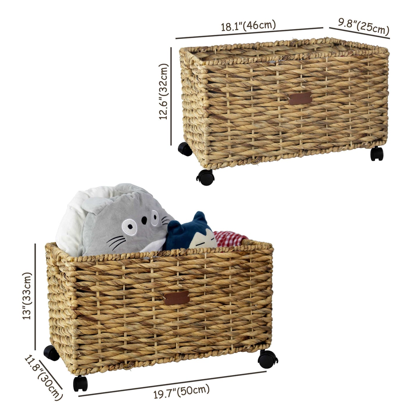 Woven Storage Baskets on wheels (Set 2) | Under Counter & Under Desk Storage - Toy Organizer